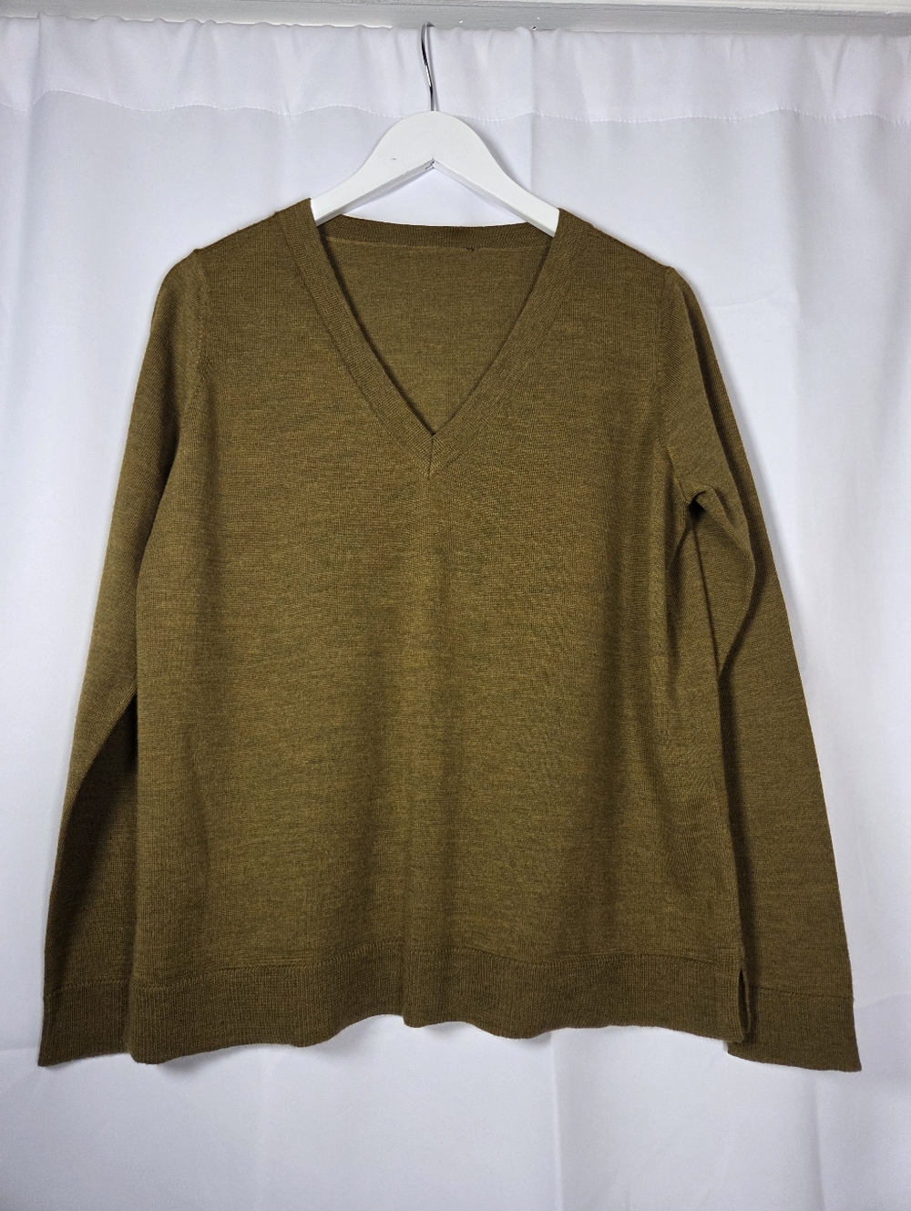 Eileen Fisher 100% Merino wool V-neck Green Sweater Women's Approx Size S/M